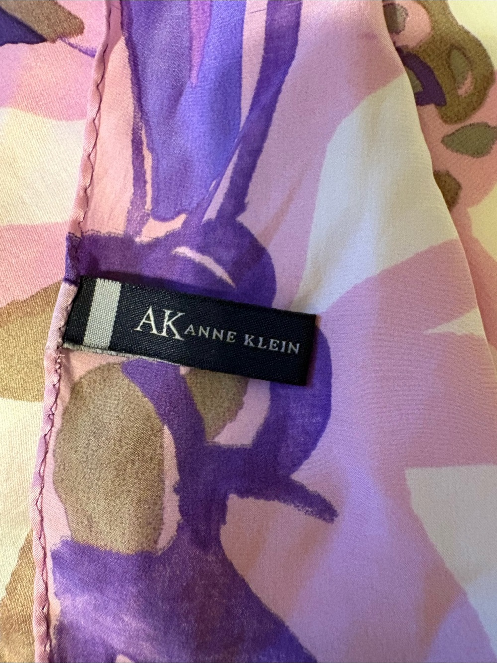 Anne Klein Purple and Pink Floral Silk Scarf with Cream Accents - Picture 3 of 6